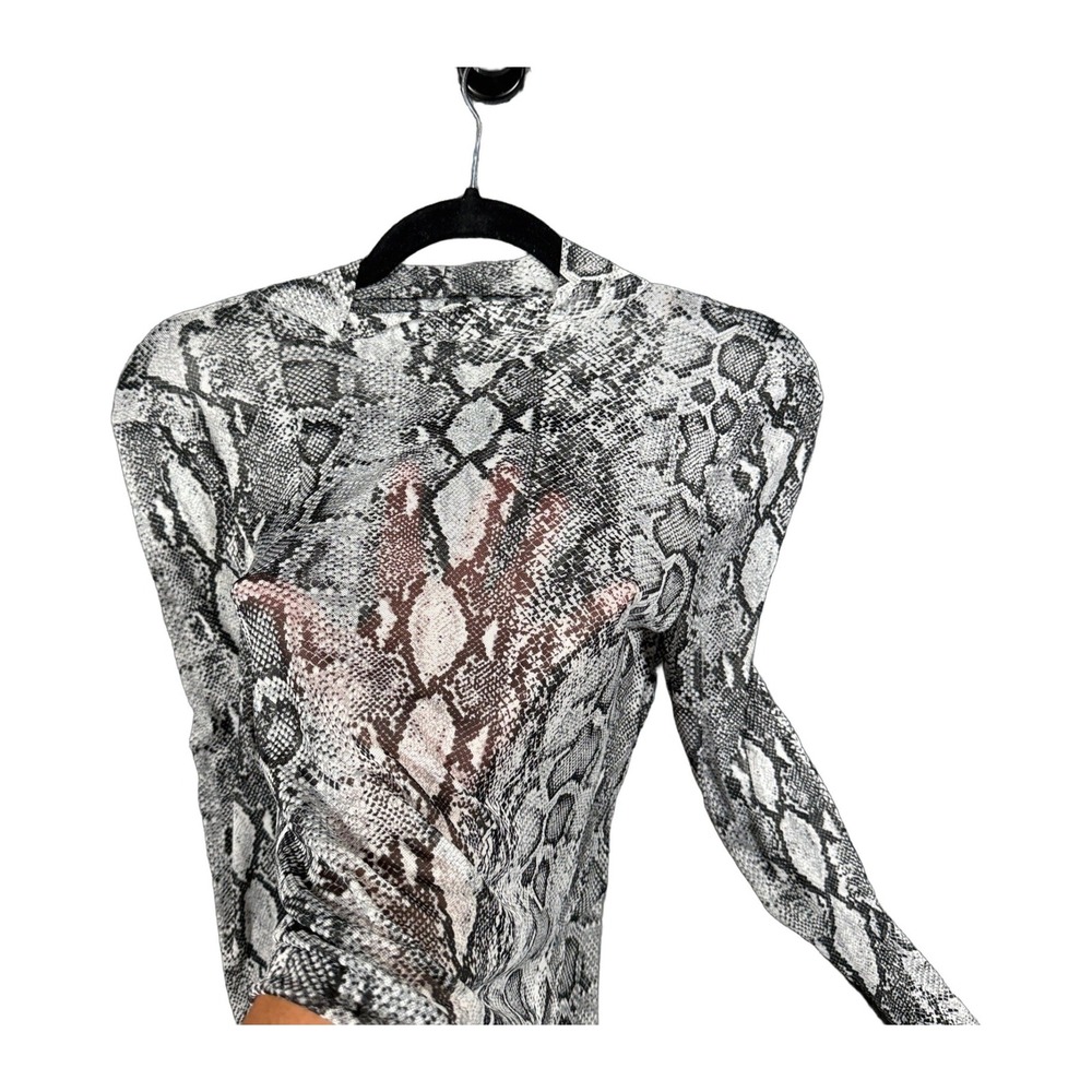 NWOT Basil & Lola Womens Gray Snakeskin Mesh Sheer Long Sleeve Top Crew Neck XS - Picture 2 of 6